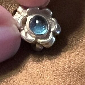 Pandora Silver Charm with Blue Gemstone Blue Ribbon